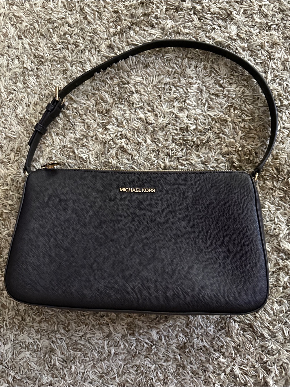 Michael Kors Black Leather Shoulder Bag with Gold Logo